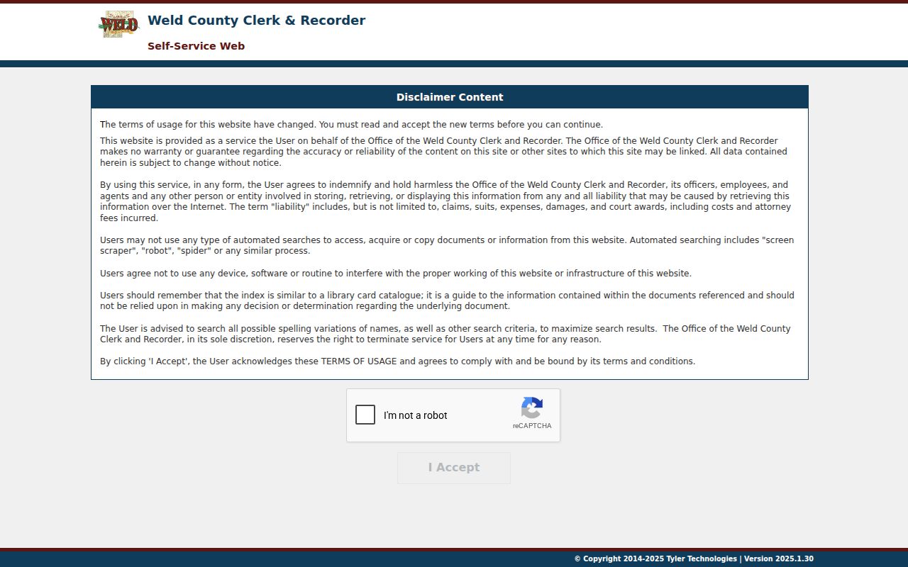 Evans residents directory view of Weld recorder deed index
