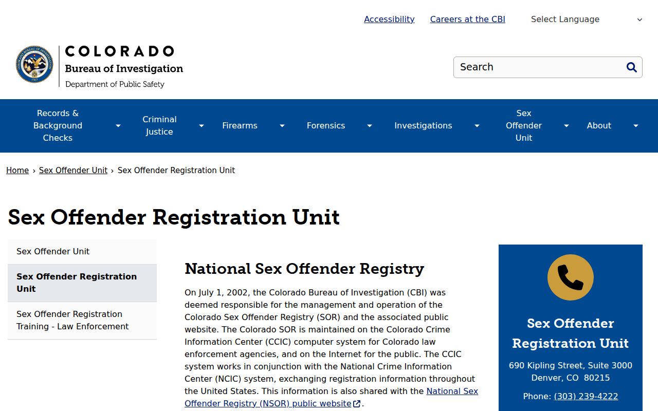 Evans resident lookup Colorado Bureau of Investigation public registry