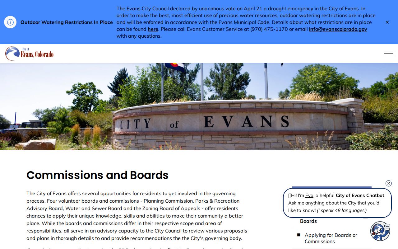 Evans neighbors directory view of civic commissions and boards