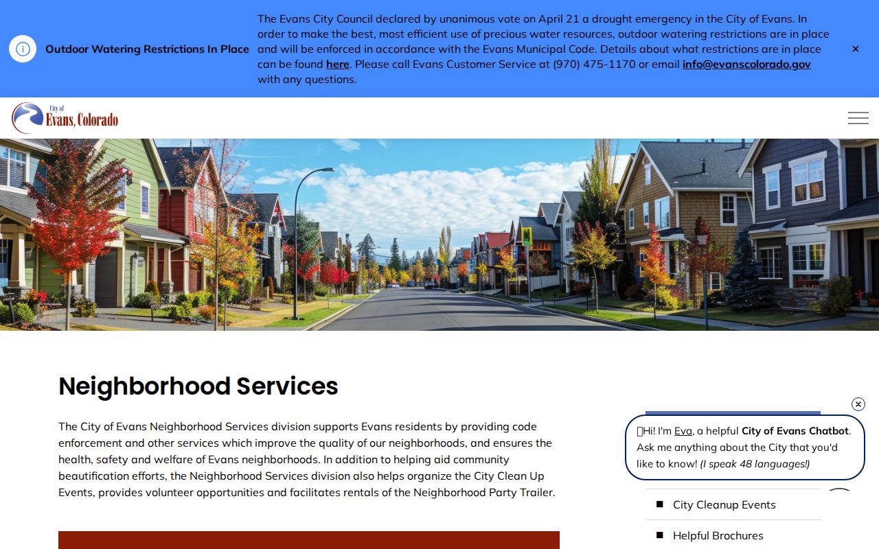 Evans neighbors directory view of Neighborhood Services and Neighborhood Watch information